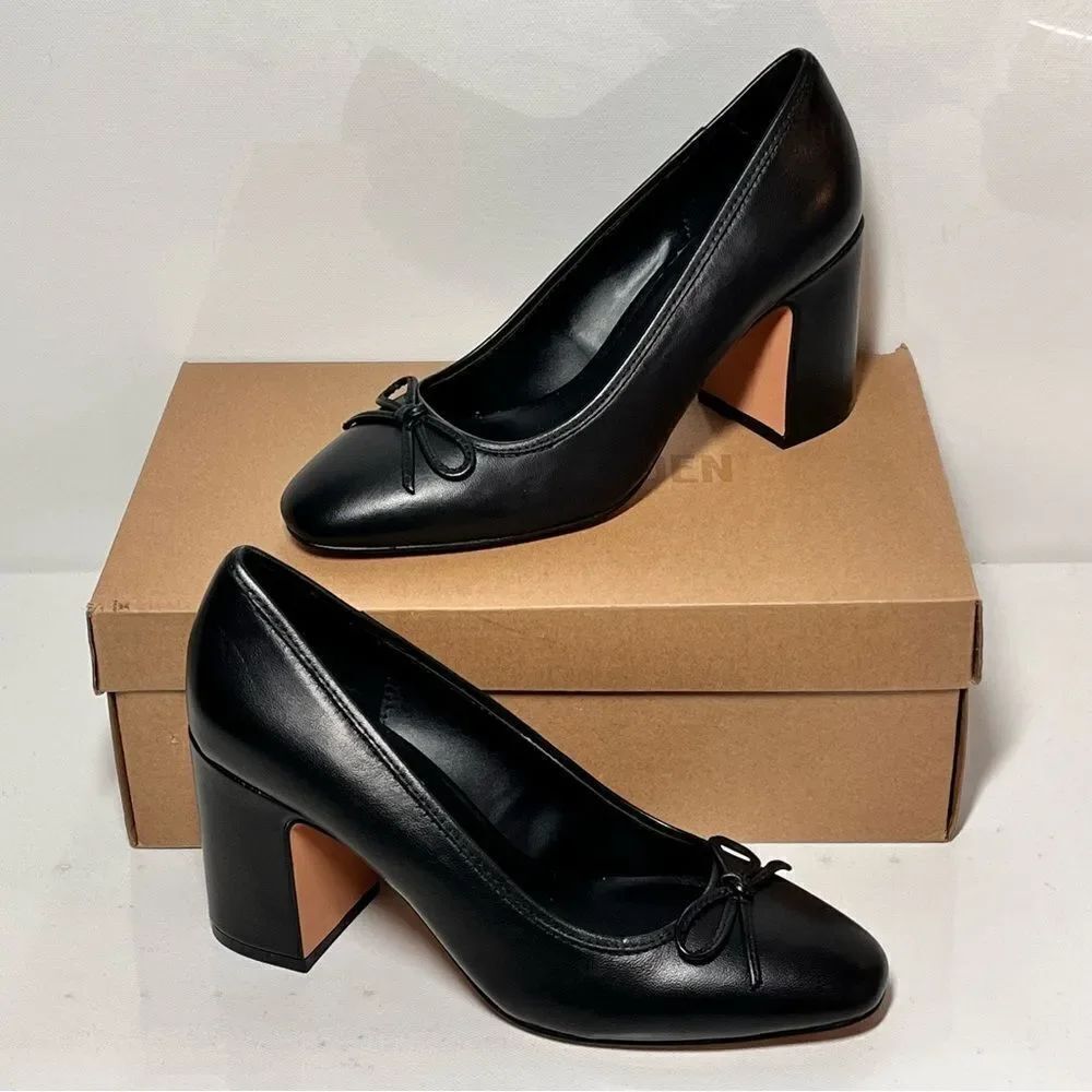 Steve Madden Cohen Block-Heel Leather Ballet Pumps
